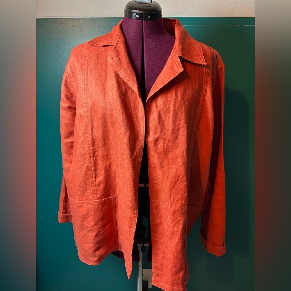 Coldwater Creek Women's Rust Blazer Jacket Cardigan 100% Linen